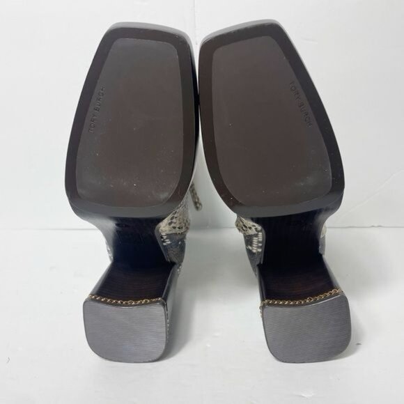Tory Burch Ruby Python-Embossed Ankle Boots Size 8 Aspen Block Heel Chain Accent - Picture 10 of 13